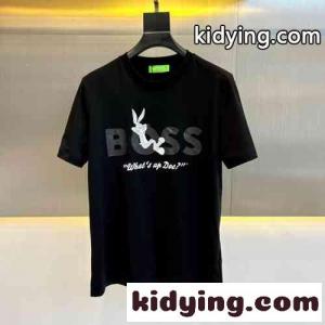 シンプル ロゴ プリント クルーネック ヒューゴ・ボス Tシャツ コピー 半袖 ブラックkid26q8zGvi