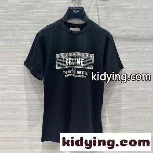 セリーヌ コピー Tシャツ コピー シンプル プリント クルーネック 半袖 コットン ブラックkid26CmmGHv