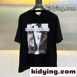 ユニセックス アトリエプリント 半袖Tシャツ アレキサンダー・マックイーン Tシャツ コピー ブラックkid26mGvK1v