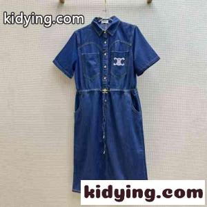 カジュアル おしゃれ セリーヌ ブランド コピー ワンピース コピー 半袖 レディース デニムドレスkid26PHLvKb