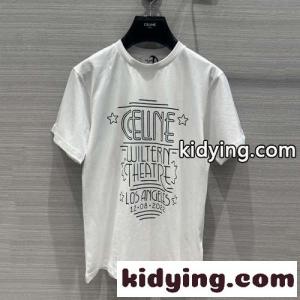 シンプル プリント クルーネック 半袖 コットン セリーヌ コピーブランド Tシャツ コピー ホワイトkid26nuWXjm