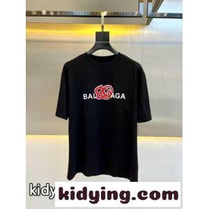 ベーシック カジュアル ロゴ クルーネック 半袖Tシャツ バレンシアガ コピー Tシャツ コピー メンズ ブラックkid268buuae