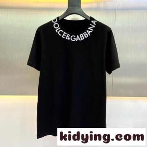 クルーネック ロゴ 半袖 メンズ ドルチェ&ガッバーナ ブランド コピー Tシャツ コピー ブラックkid26Wnqmqu