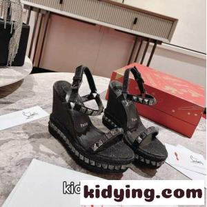 歩きやすい 12CM ウェッジソール クリスチャン・ルブタン サンダル コピー レディース ブラックkid26jOnOze