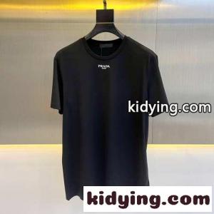シンプル ロゴ クルーネック 半袖Tシャツ プラダ コピー Tシャツ コピー ブラックkid26iWPDya