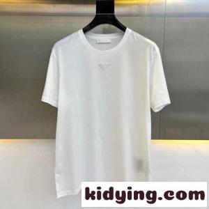 男女兼用 シンプル クルーネック 半袖Tシャツ プラダ コピー Tシャツ コピー ホワイトkid26muWDCa