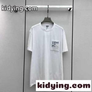 男女兼用 人気 アナグラム 刺繍入り ロエベ コピーブランド Tシャツ コピー コットン 半袖 ホワイトkid26m8Lfqm