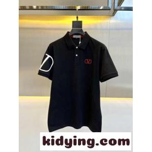 定番 人気 カジュアル コットンピケ Vロゴ 半袖ポロシャツ ヴァレンティノ コピーブランド Tシャツ コピー ブラックkid26yqOfGv