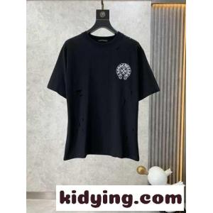 カジュアル ゆったり 快適 クルーネック クロムハーツ コピー Tシャツ コピー コットン 半袖Tシャツ ブラックkid26nOb4Pf
