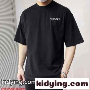 ベーシック 着回し クルーネック ヴェルサーチ コピーブランドェ Tシャツ コピー 半袖 トップス ブラックkid26GzOXfe