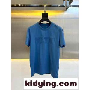 シンプル VLTN クルーネック コットン 半袖Tシャツ ヴァレンティノ コピー Tシャツ コピー ブルーkid26P1LHva