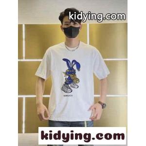 人気 春節 ウサギ Tシャツ ヴェルサーチ コピーブランドェ Tシャツ コピー コットン 半袖 トップス ホワイトkid26eWTDae