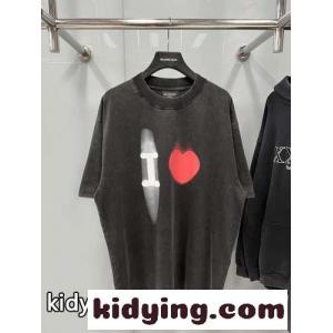 バレンシアガ ブランド コピー Tシャツ コピー ユニセックス カジュアル I Love プリント 半袖Tシャツkid26eKfm4z