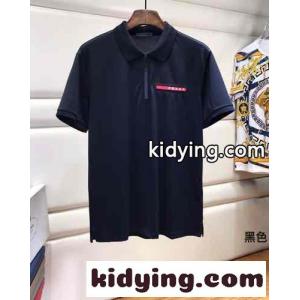 上品 着心地いい コットン 半袖 ポロシャツ プラダ コピー Tシャツ コピー メンズ ブラックkid26yy49Dm