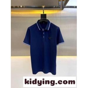 定番 快適 ロゴ コットンピケ 半袖 ポロシャツ プラダ コピー Tシャツ コピー メンズ ブルーkid26KTfWDm