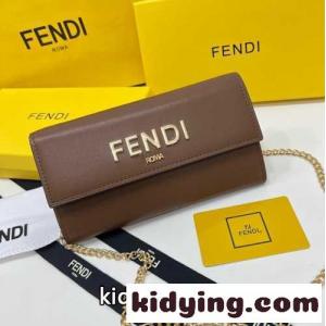 fendi コピーブランド ROMAコンチネンタル財布 チェーン付き フェンディ コピーブランド 財布 人気 コピー ウォレット ブラウンkid26v8DCGz