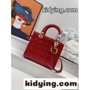LADY dior コピーブランド パテントレザー ミディアムバッグ クリスチャン・ディオール コピーブランド バッグ コピー ハンドバッグ レッドkid26GHnW9v