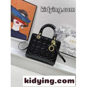 LADY dior コピー パテントレザー ミディアムバッグ クリスチャン・ディオール コピー バッグ コピー ハンドバッグ ブラックkid26KfK9zi