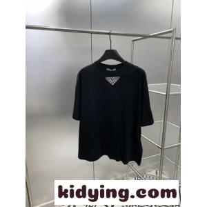 ベーシック おしゃれ ロゴ入り クルーネック プラダ ブランド コピー Tシャツ コピー オーバーサイズ ジャージー ブラックkid26ieayie