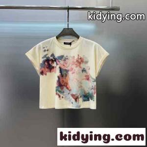 パステルプリント クロップドTシャツ バルマン ブランド コピー Tシャツ コピー コットン 半袖 トップスkid26yaaqeC