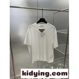 ベーシック おしゃれ ロゴ入り クルーネック プラダ コピー Tシャツ コピー オーバーサイズ ジャージー ホワイトkid26z855zC