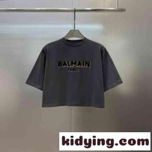 カジュアル ロゴプリント クロップドTシャツ バルマン ブランド コピー Tシャツ コピー 半袖 トップスkid260PHzOz