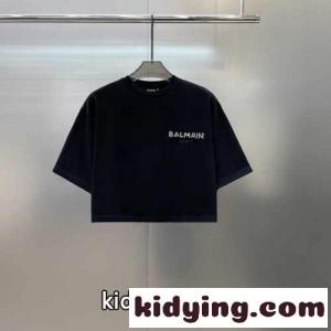 ロゴ刺繍 クロップドTシャツ バルマン コピーブランド Tシャツ コピー コットン 半袖 トップスkid26vmKDyi