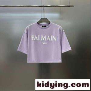 バルマン ブランド コピー Tシャツ コピー 半袖 トップス カジュアル ロゴ入り クロップドTシャツkid26zK1f8D
