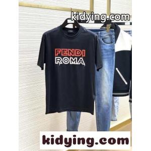 シンプル お洒落 クルーネック ロゴ入り フェンディ ブランド コピー Tシャツ コピー コットン 半袖 トップス ブラックkid26vyS9je