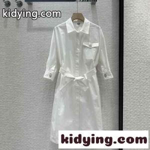 23SS◆シンプルお洒落♪無地 シャツワンピース エルメス コピー ワンピース コピー レディース ホワイトkid26Tnumey