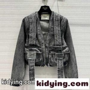 23SS ブラックデニムジャケット  Vネック FFバゲット フェンディ スーパーコピー ジャケット コピーkid26namW5j