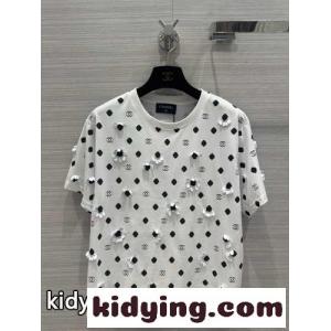 可愛い フラワー ロゴ クルーネック コットン シャネル コピーブランド Tシャツ コピー 半袖Tシャツ ホワイトkid26jSbGbe