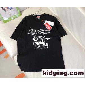 可愛い おしゃれ プリント クルーネック コットン 半袖Tシャツ ケンゾー Tシャツ コピー ブラックkid26GDuWva