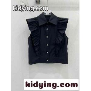 フェミニン 可愛い フリル付き ノースリーブ シャネル コピー シャツ コピー ブラックkid26L1PvKr