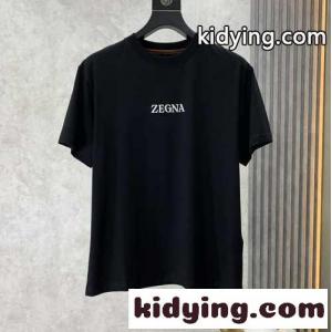 ベーシック シンプル ロゴ クルーネック 半袖Tシャツ エルメネジルド・ゼニア Tシャツ コピー ブラックkid260juS5r