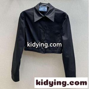 洗練された おしゃれ クロップド丈 プラダ スーパーコピー シャツ コピー レディース トップス ブラックkid26WXHzKf