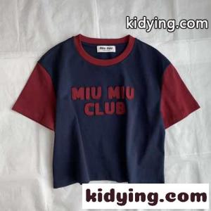 刺繍ロゴ入り ジャージー 半袖Tシャツ ミュウミュウ コピー Tシャツ コピー クロップド丈kid26LjSDie