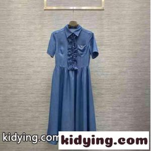 可愛い フリル付き 半袖 プラダ コピーブランド ワンピース コピー レディース デニムワンピースkid26nyGn0D