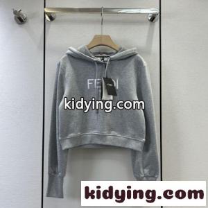 洗練された クロップド フード付き スウェットシャツ フェンディ コピー パーカー コピー グレーkid26nKTXTz