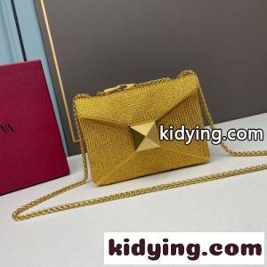 ワンスタッズ ラインストーン チェーンバッグ ヴァレンティノ スーパーコピー バッグ コピー ショ ルダーバッグ イエローkid26iqyWXb