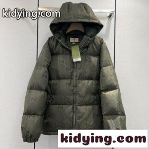 ユニセックス ジャンボGGキャンバス グッチ コピー ダウンジャケット コピー フード付 秋冬 アウター グリーンkid26GbO95n
