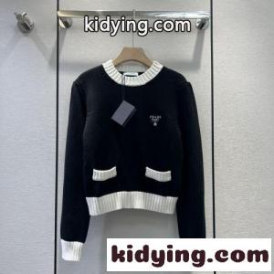 おしゃれ バイカラー ベーシック クルーネック プラダ スーパーコピー セーター コピー クロップド丈kid260vGXnu