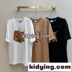 カジュアルプリント クルーネック バーバリー スーパーコピー Tシャツ コピー 半袖 ゆったり 着痩せ トップスkid26WDq4LD