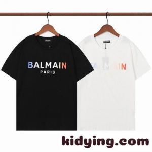 グラデーション ロゴ プリント おしゃれ バルマン コピー Tシャツ コピー 半袖 クルーネック トップスkid26H9j0zC