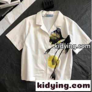 スウィート おしゃれ 人気 プリント ロゴ プラダ コピー シャツ コピー 折り襟 半袖 トップスkid26Wzma0b