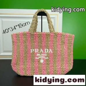 プラダ ブランド コピー バッグ コピー 夏らしい ストライプ ラージ ラフィア トートバッグ ロゴ 刺繍 カバンkid268LzqGj