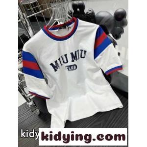 ミュウミュウ コピーブランド 半袖tシャツ コピー コットン 人気 新作 カジュアル ロゴ プリント クルーネックkid26eGD8be