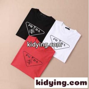 定番 人気 着回し プリント クルーネック プラダ コピーブランド 半袖tシャツ コピー シルケット コットンkid26OfGjCy