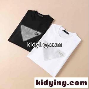 トライアングルロゴ シルケット コットン プラダ コピー 半袖tシャツ コピー クルーネック スリムkid26Xri49r