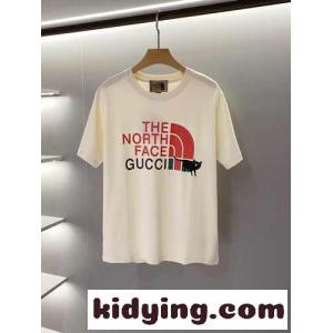 THE NORTH face コピー x gucci コピー 大人気 コラボ プリント グッチ コピー 半袖Tシャツ コピー コットン クルーネック トップスkid260DqGby